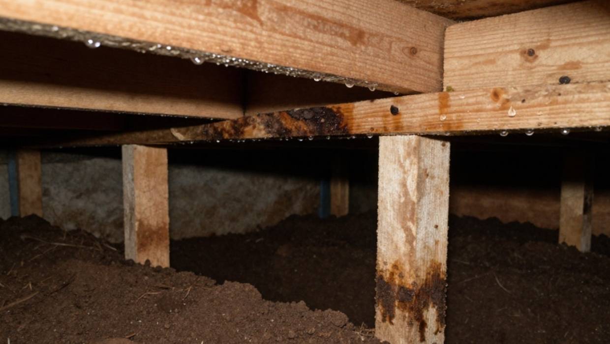 Crawl space with moisture