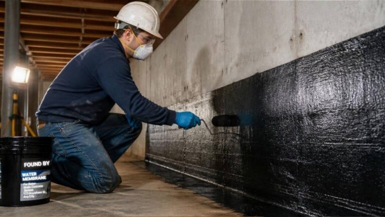 man waterproofing basement from the inside of the property