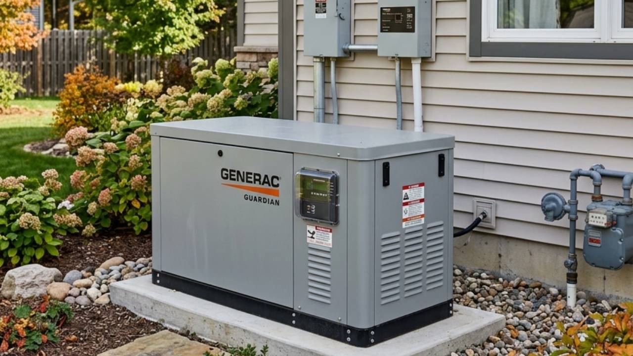 Whole house generator attached to suburban home